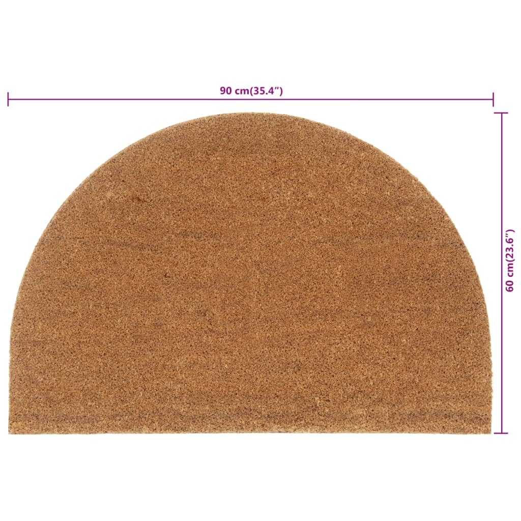 Felpudo natural semicircular 60 x 90 cm, fibra de coco con mechones, antideslizante, para entrada, pasillo, pasillo, interior, exterior, terraza, jardín, con limpiador de suciedad y humedad
