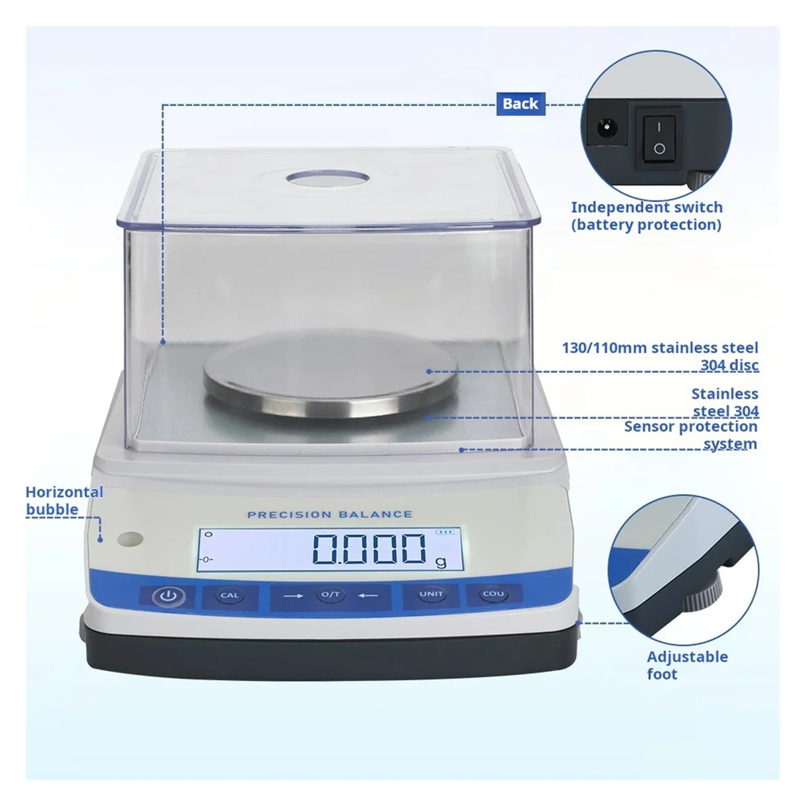 Báscula electrónica recargable de precisión de laboratorio de 0.001g con interfaz RS232 de parabrisas Respuesta precisa(500g-0.001g)