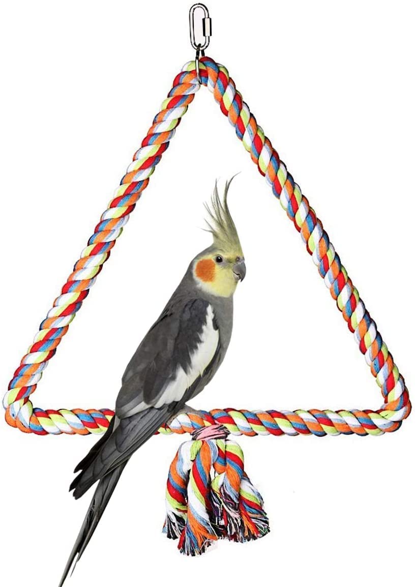 Litewoo Triangle Bird Swing Toy, Cotton Rope Perch for Parrot Budgie (M)