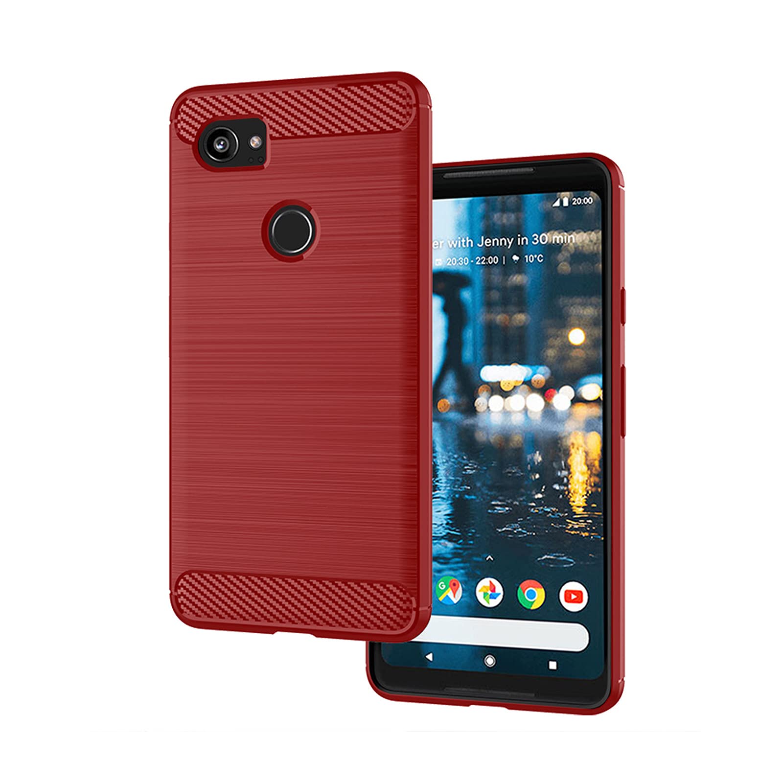 Asuwish Compatible with Google Pixel 2XL Case Tempered Glass Screen Protector Cover and Cell Accessories Slim Silicone Protective Phone Cases for Pixle 2 XL Pixel2XL Pixel2 2LX Carbon Fiber Red