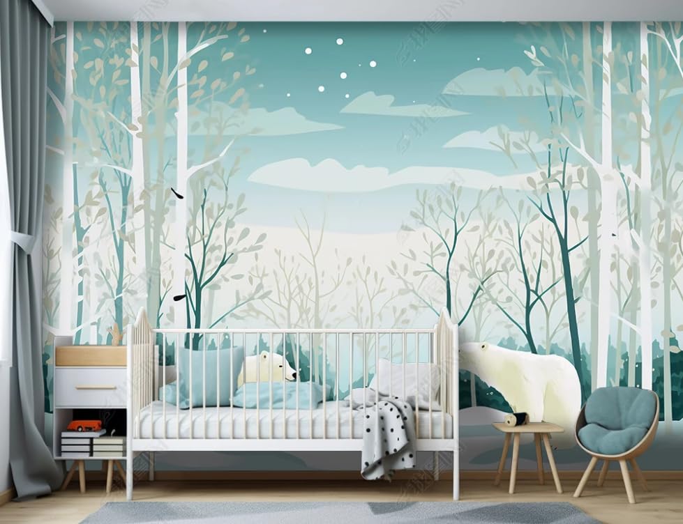 Papier peint intissé ours blanc décoration murale salon chambre 200x140