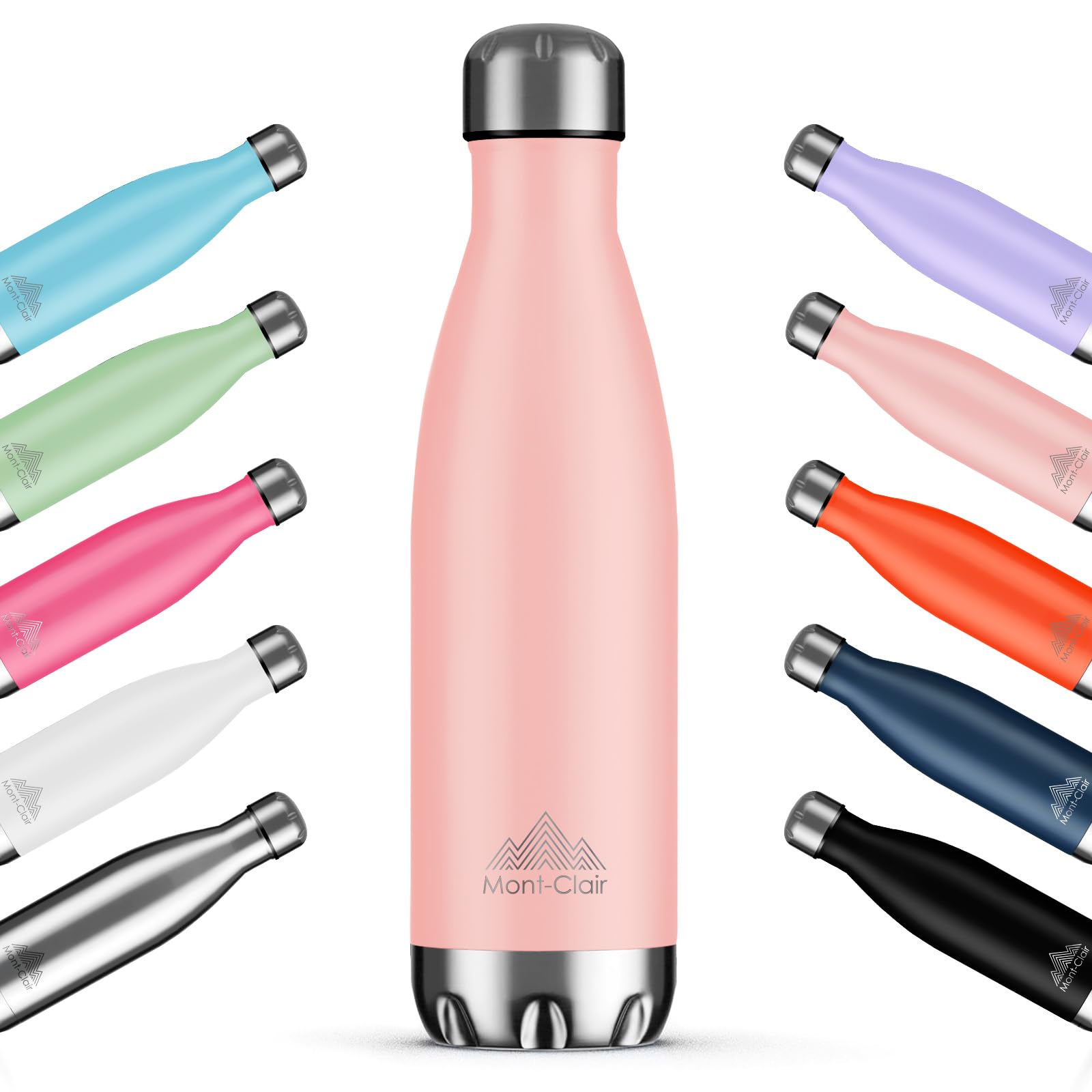 Mont-Clair H2O Stainless Steel Water Bottle, Vacuum Insulated - BPA Free, 12h Hot & 24h Cold Drinks, Metal Water Bottle 1L Leakproof, Ideal for Adult, Kids, Running - Mellow Rose