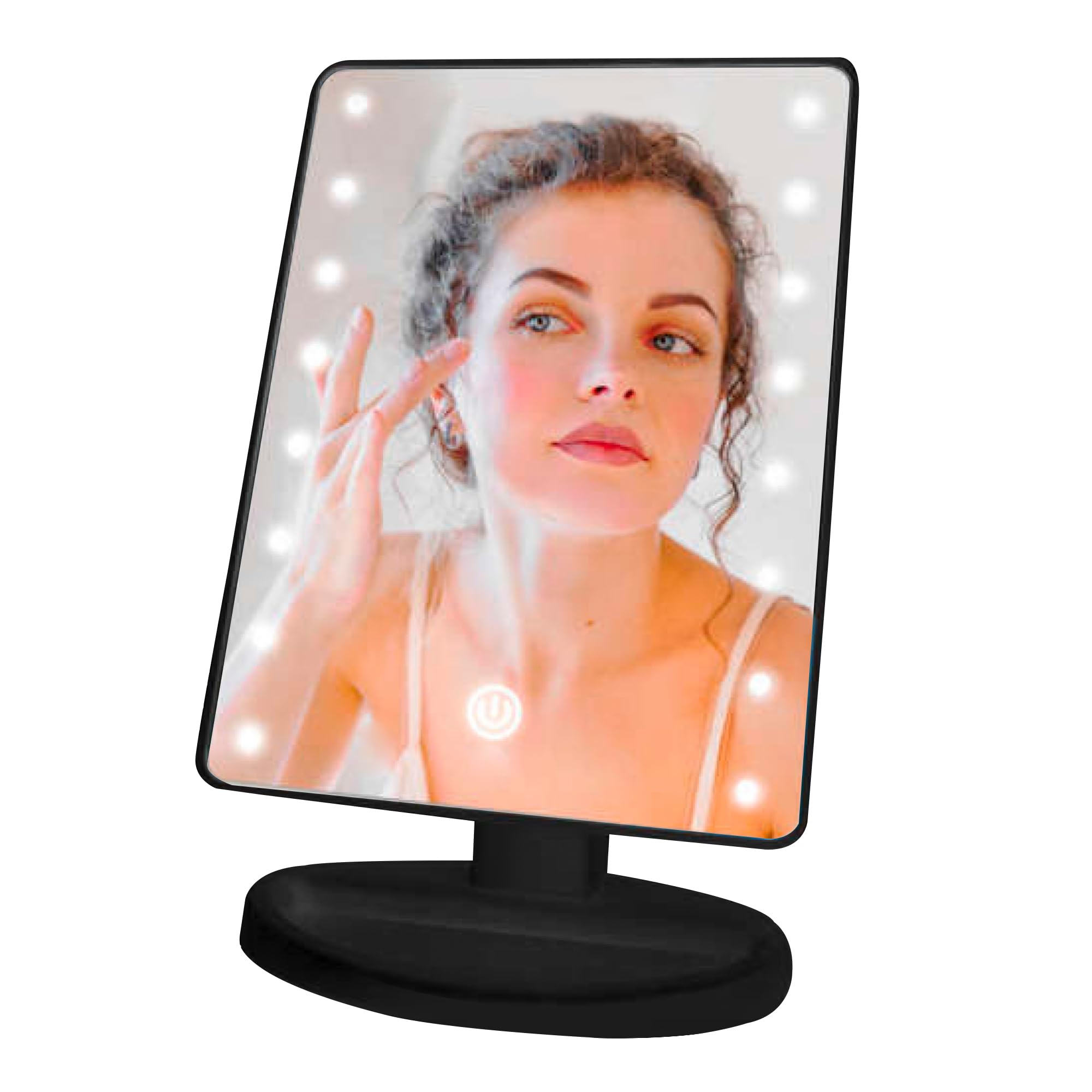GEIFER Espejo Maquillaje con Luz Led. Espejo tocador Negro 16 Leds Regalos para Mujer Ideal para Maquillar, tratamientos Belleza, Barba Doble Fuente Alimentación
