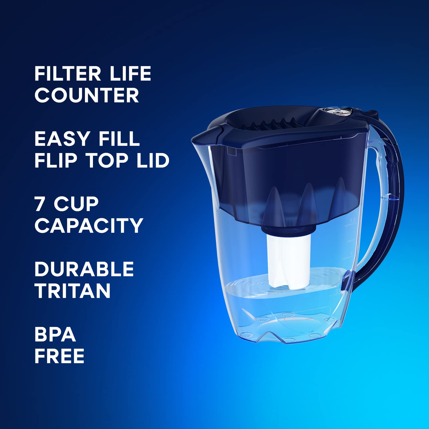 AQUAPHOR Water Filter Pitcher Ideal 7 Cup with 3 x B15 Filters - Dark Blue