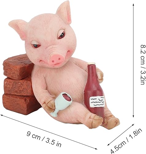 Miniatura 4 de Estatua de cerdo dinking, cerdo triste pintado a mano con ojos rojos, estilo retro, figura de animal vívido decoración para escritorio, hogar,