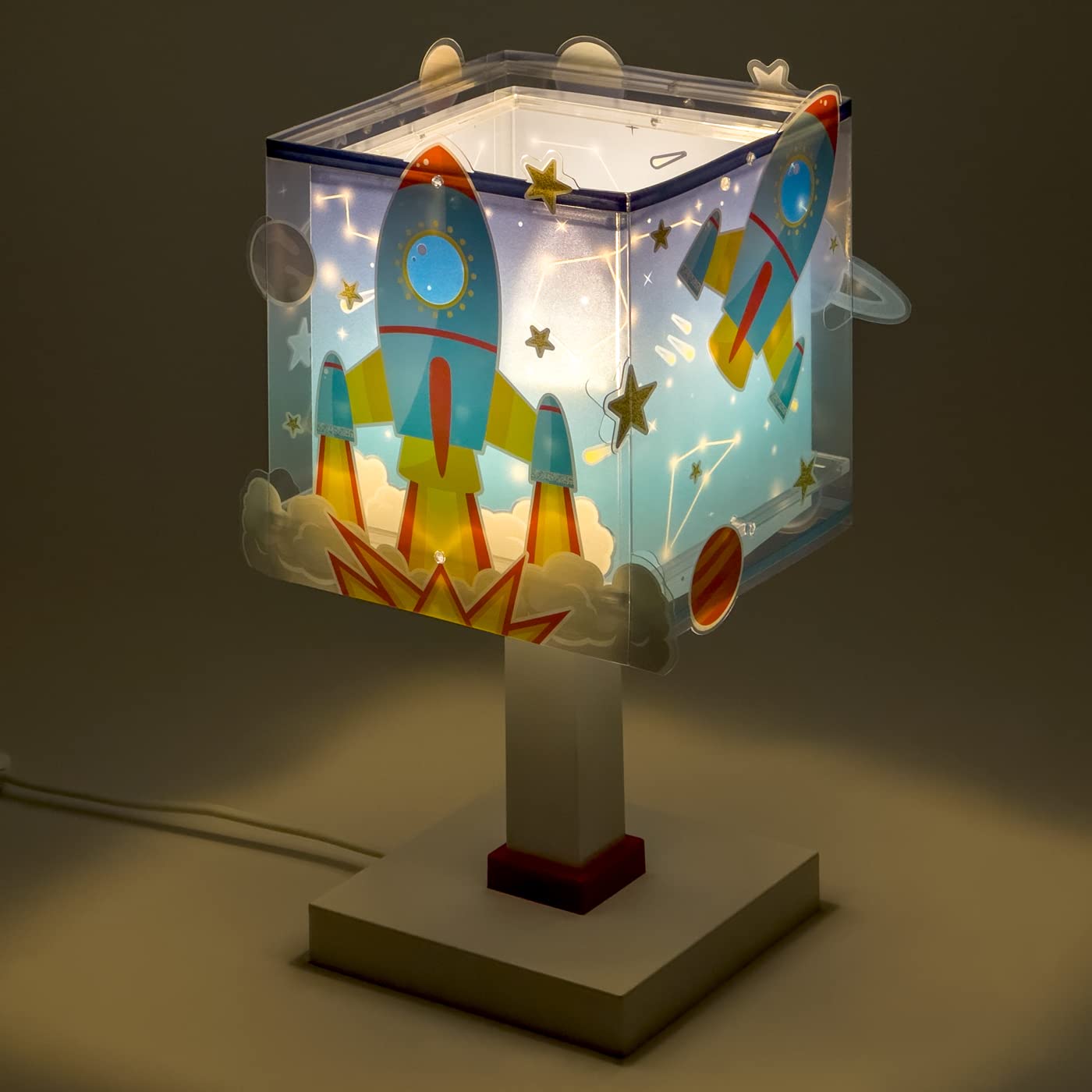 Dalber Lámpara de mesa o mesilla infantil Rocket Cohete espacial, 63351, E14, 8W, Azul