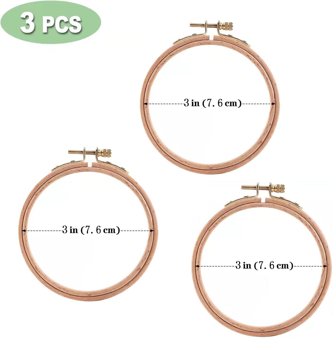 Sherbo 3 Inch Embroidery Hoop - Set of 3 Small Embroidery Hoop Made of Beech Wood, Perfect for Cross Stitch Hoop Designs & Wooden Rings Crafts
