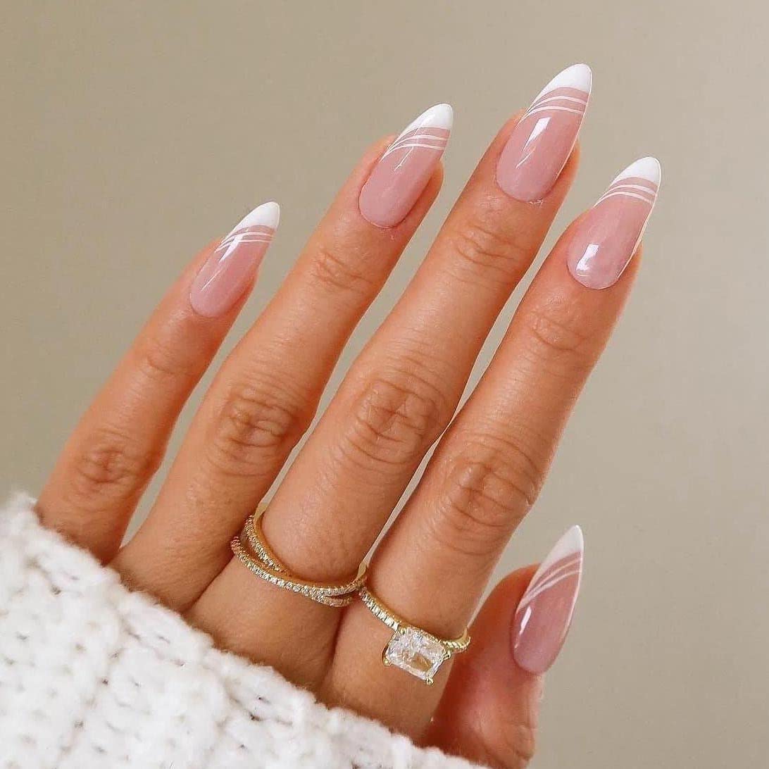 Fake Nails White Press on Nails Medium Almond French Tip