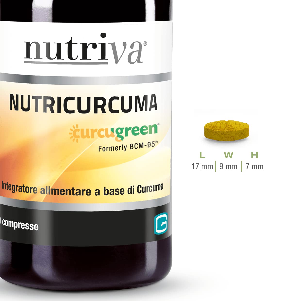 NUTRIVA Nutricurcuma, Integratore Alimentare a Base di Di Curcuma Brevettata Curcugreen, 475mg di Curcuminoidi per Compressa, Adatto Ai Vegani, 30 Compresse