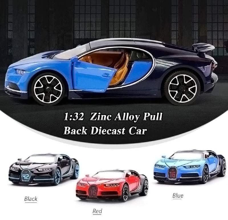 Image of 1:32 Scale Buugatti Chiiron Die-Cast Metal Cars with 4 Openable Doors Light and Musical Sound, Pull Back Action Vehicle Toy for Kids(Colors as Per Stock)(Buugatti Chiiron)