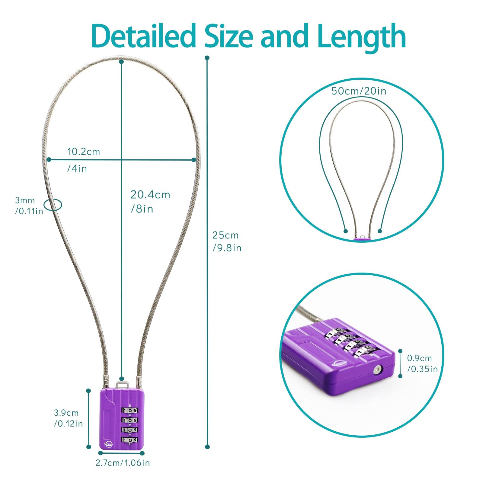 SISAV 4 Digit Combination Locks, 20 Inch Cable for School Gym Locker Helmet, Filing Cabinets, Toolbox, Luggage, Knapsack - Image 2