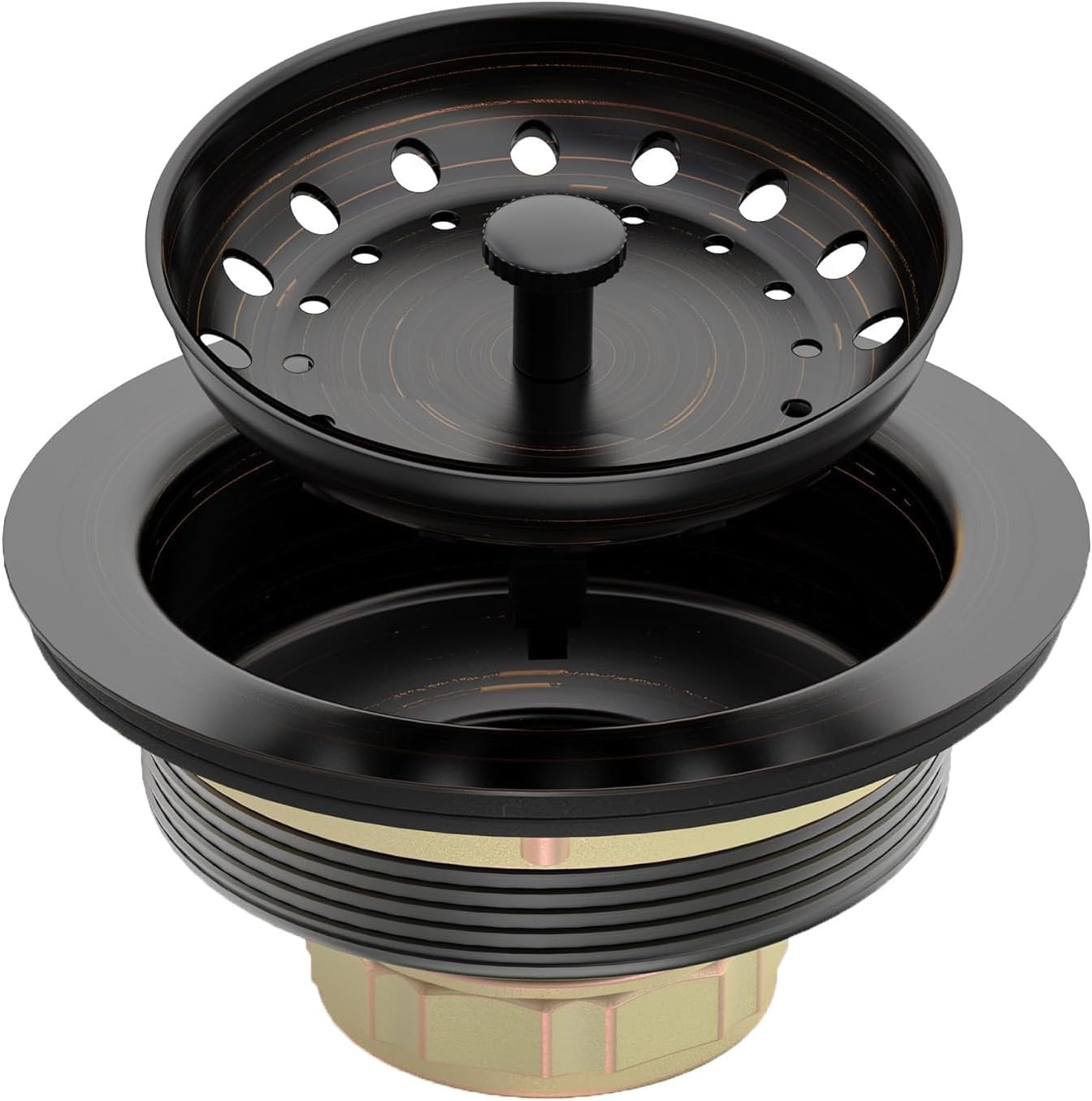 3-1/2 Inch Kitchen Sink Drain Assembly Black Sink Drain Strainer with Stainless Steel Strainer Basket and Drain Stopper Replacement for Standard Kitchen Sink Drain