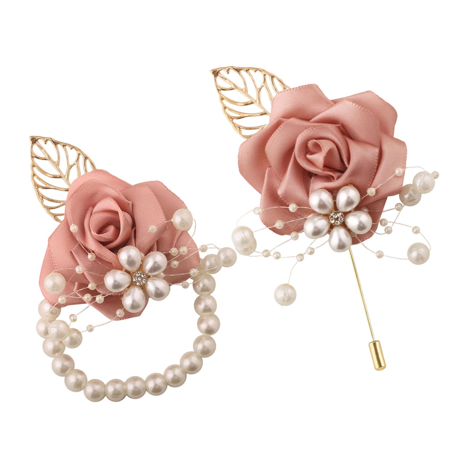 Stylish Pearls Silk Flower Wrist Corsage for Western Weddings Bridal Party Prom Dinner Formal Occasion Jewelry Elegant Mixed Color Floral Wrist Corsage and Boutonniere Set for Formal Ceremonies
