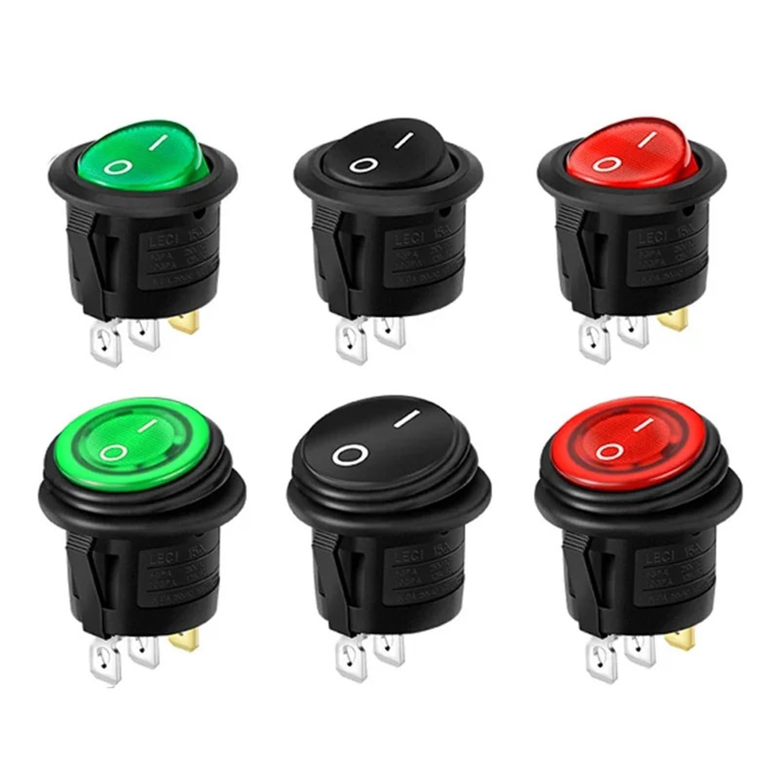 Interruttore di alimentazione a bilanciere rotondo impermeabile a forma di barca impermeabile con apertura leggera 20mm 6A250V 2 piedi 3 piedi 2 file(Red with light)