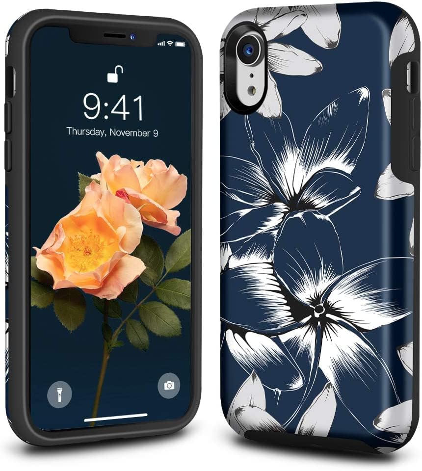 MAXCURY Flower Pattern iPhone XR Case, Sturdy Durable Protective Shockproof Case Cover for Women& Girls, Hard PC Back with Silicone Rubber Bumper for iPhone 10R in 6.1 inch