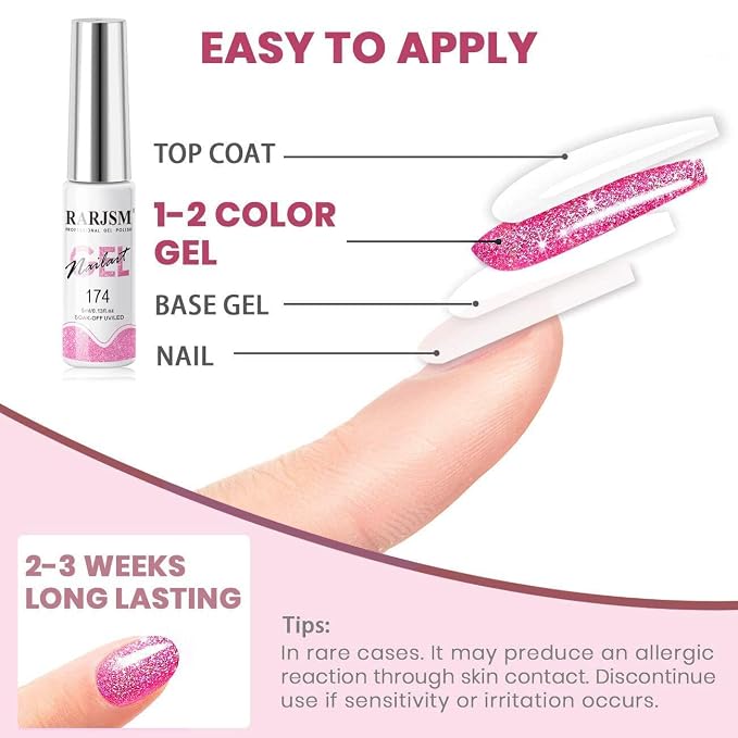 Esmalte gel para uñas 12 colores, 5 ml, glitter reflejante miniatura 7