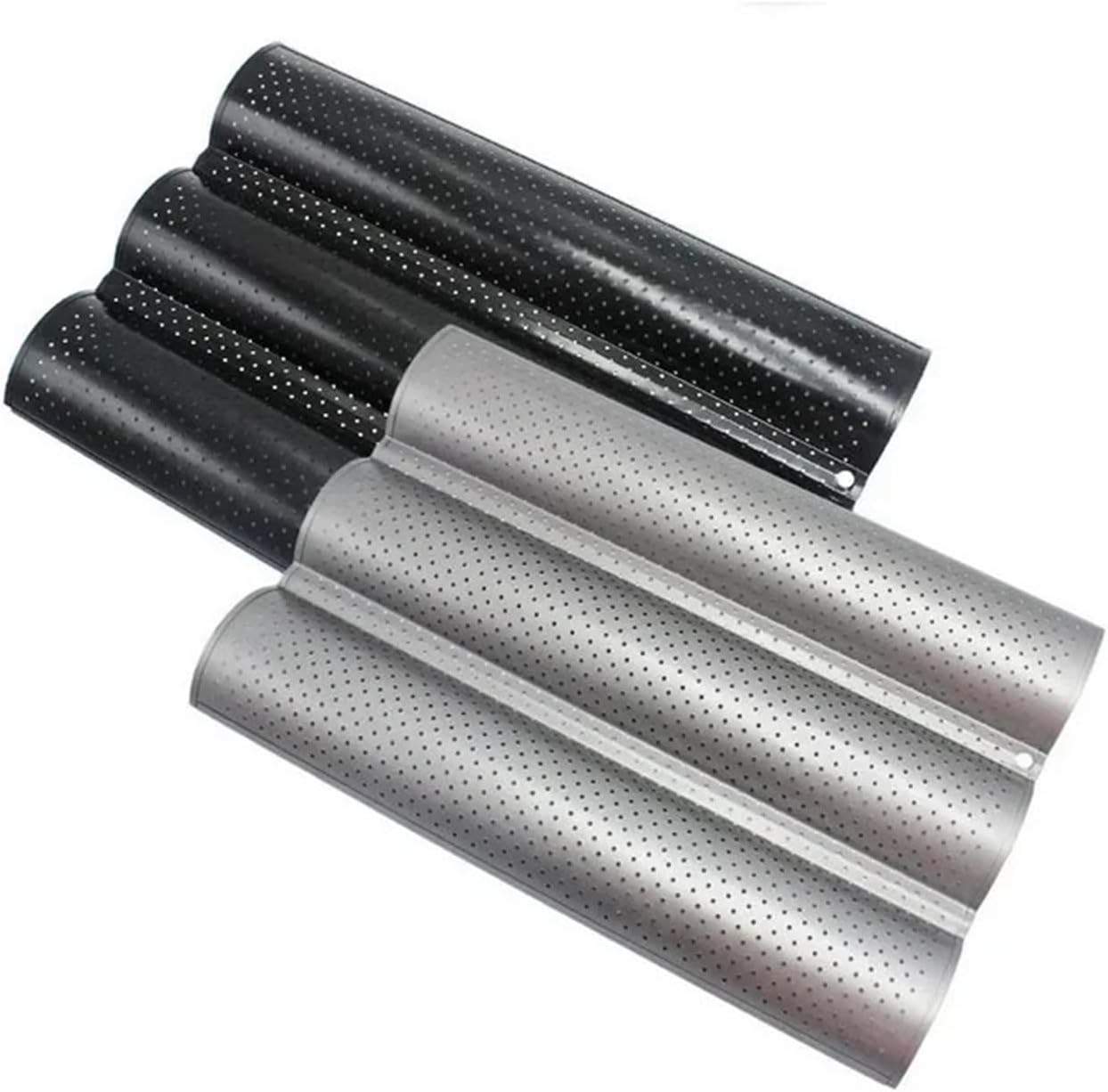 french bread baking pan French Bread Mold for Baking Wave Tray Practical Cake Pan Baguette 2/3/4 Groove Waves Tool(Silver,3 loaf)