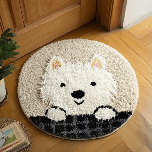 WallustrioaW Round Latch Hook Rug Kits Dog for Adults and Starter 50 * 50Cm