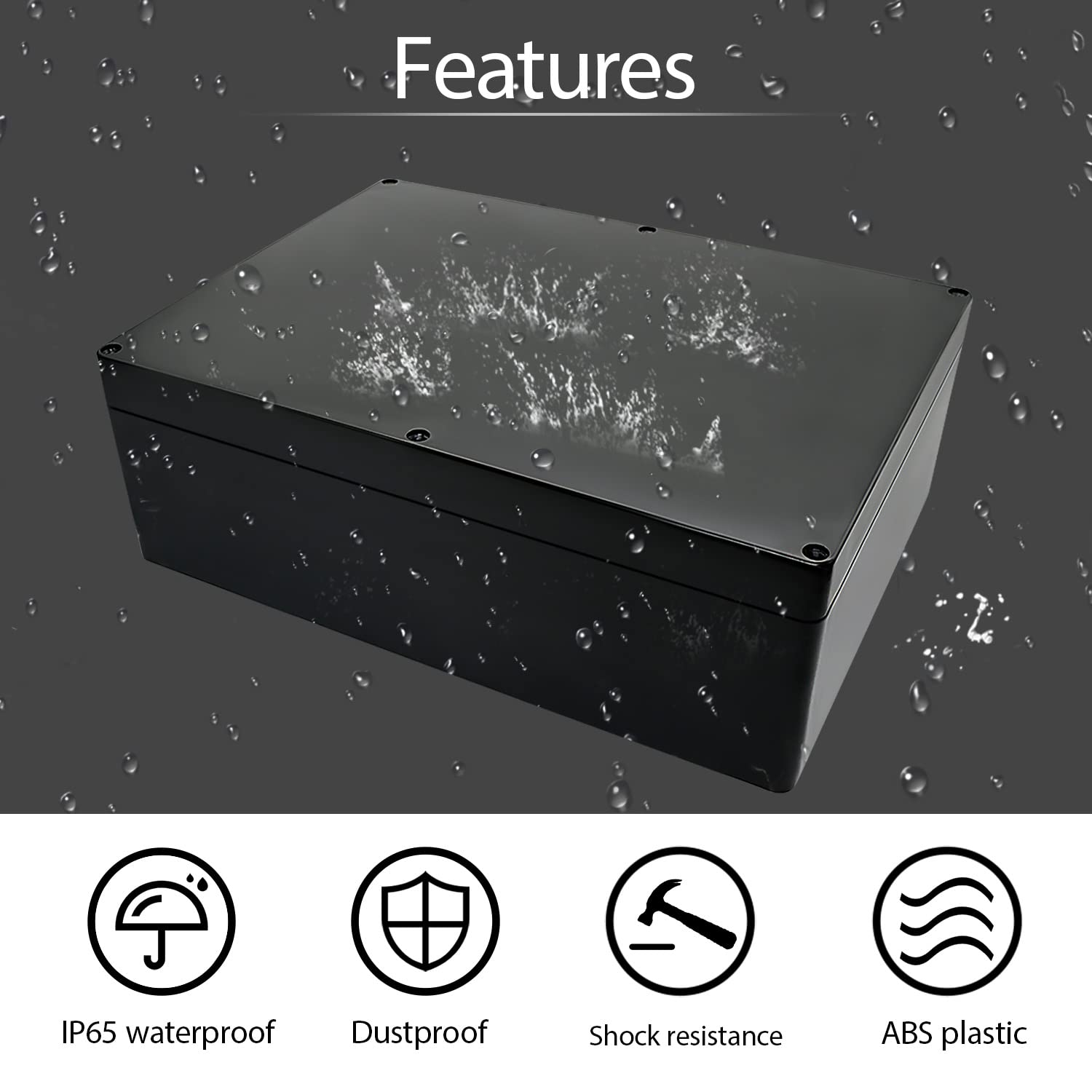 Project Box IP65 Waterproof Dustproof Junction Box ABS Plastic Enclosure Box for Electronics Black Outdoor Project 10.4" x 7.2" x 3.7"(263 x 182 x 95 mm)