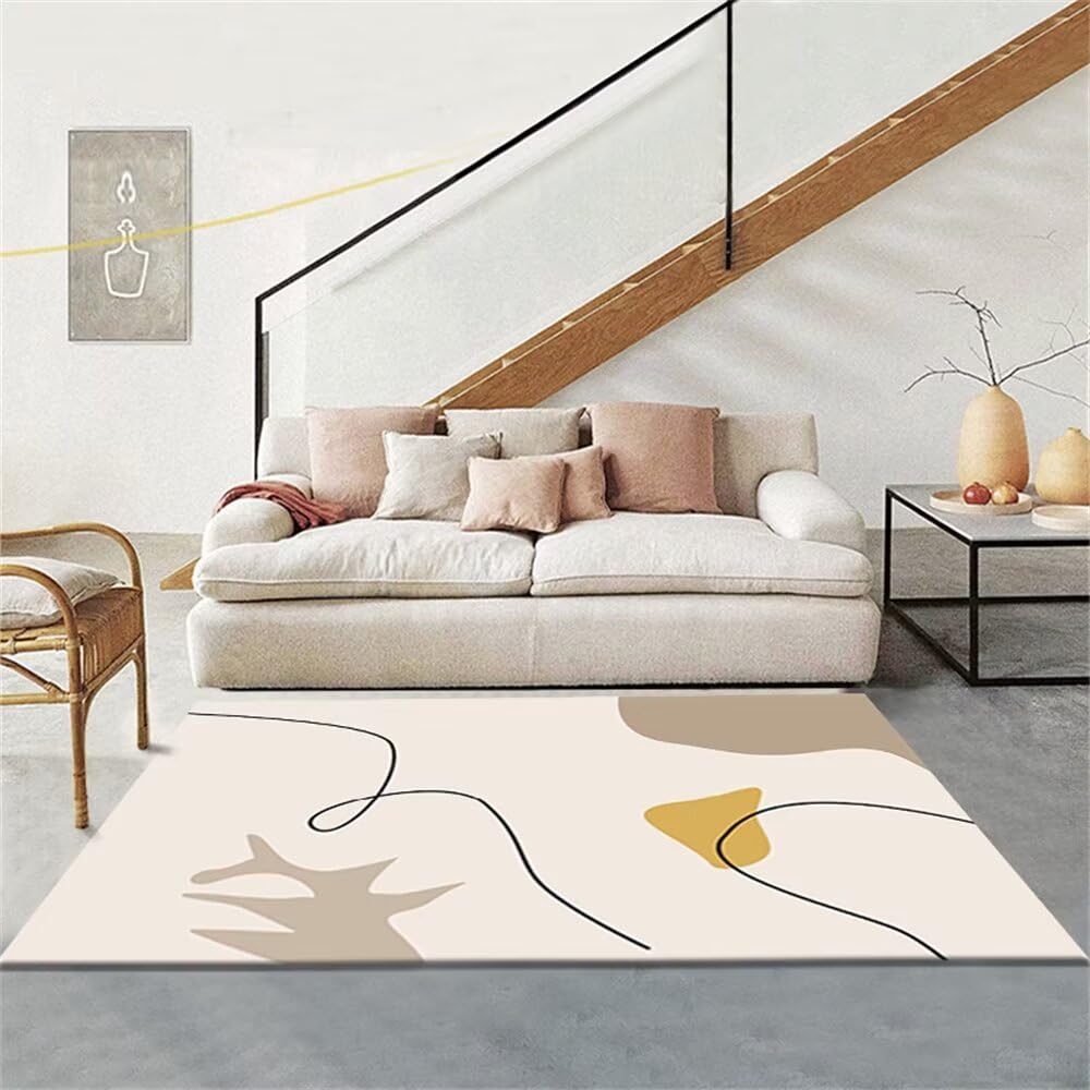 Tapis de salon crème 140x180cm à cheveux courts et doux pour chambre de fille