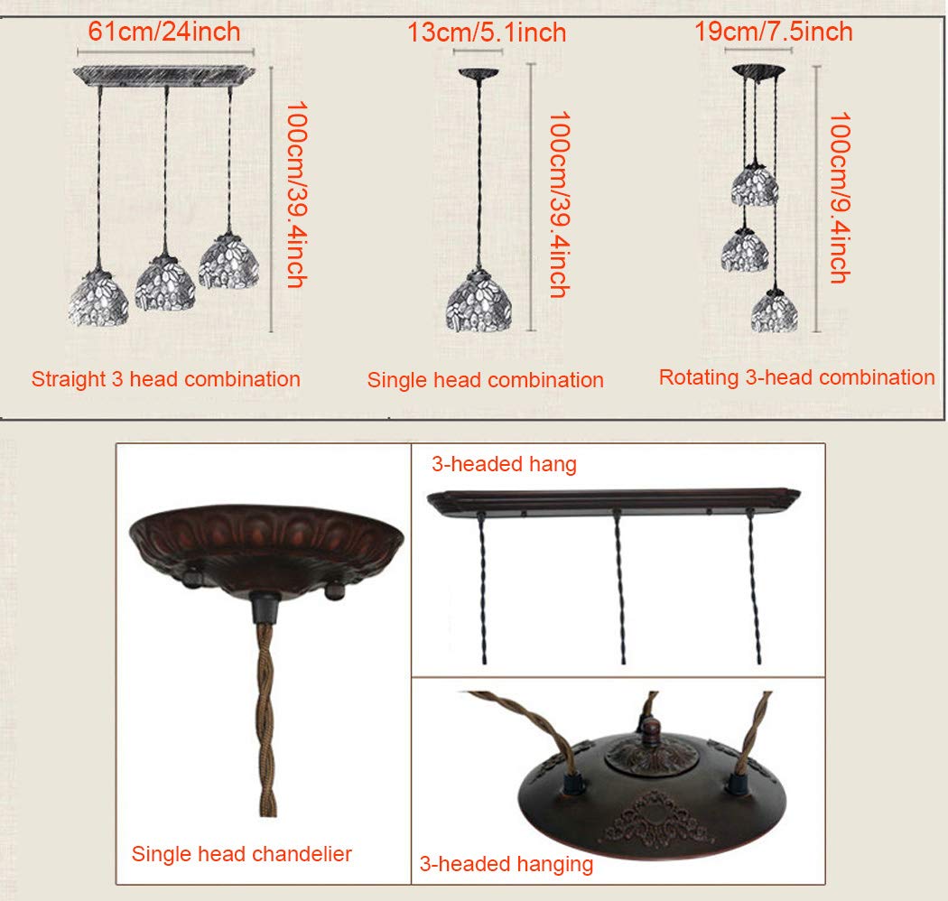 Lámpara de araña Elegante de Estilo Rosa, 1/3 de luz, lámpara Colgante de vitral Hecha a Mano para Dormitorio, Estudio, cafetería, Restaurante, lámpara de Techo Colgante, 110-, E27, A, Grifo