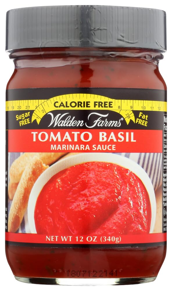 Walden Farms Tomato Basil Marinara Sauce 12 oz. Jar (Pack of 6) - Sweet and Smooth, Fresh Herbs and Spices, Vegan, Kosher and Keto Friendly, 0g Net Carbs - Great for Bread, Chicken Parmigiana and More