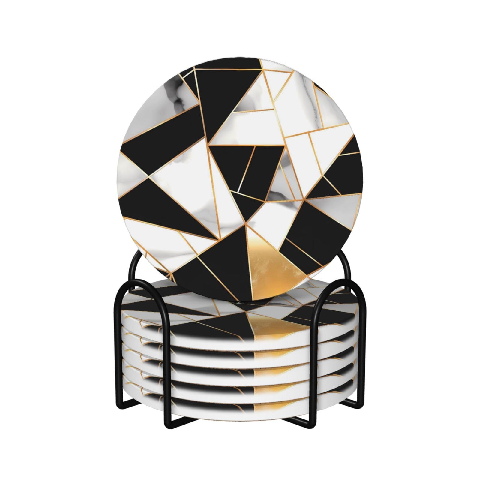 Dessous de verre en céramique lot de 6 ronds noir et blanc pour table