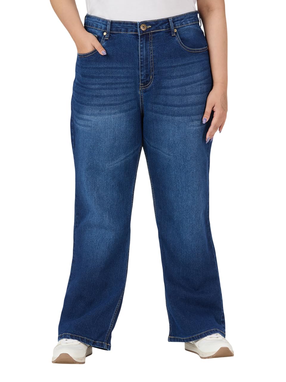 style quotient Women Plus Size Dark Blue Boot Cut High Rise Stretchable Jeans-picture-28