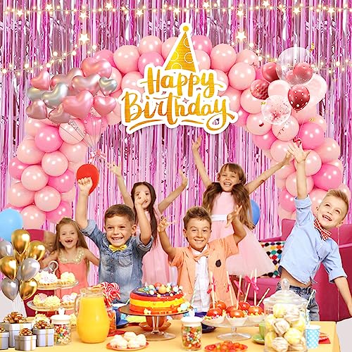 Image of 2 Pack 3.28 ft x 6.56 ft Pink Tinsel Curtain Party Backdrop Decorations, Metallic Foil Fringe Backdrop Door for Halloween, Christmas, Birthday Graduation Wedding Party Streamers Photo Backdrop.