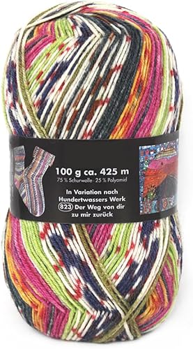 Miniatura 22 de Hilo de calcetín de 4 capas de ópalo según la colección Hundertwasser, 75% lana 25% poliamida teñido espacialmente colorido hilo para tejer y tejer