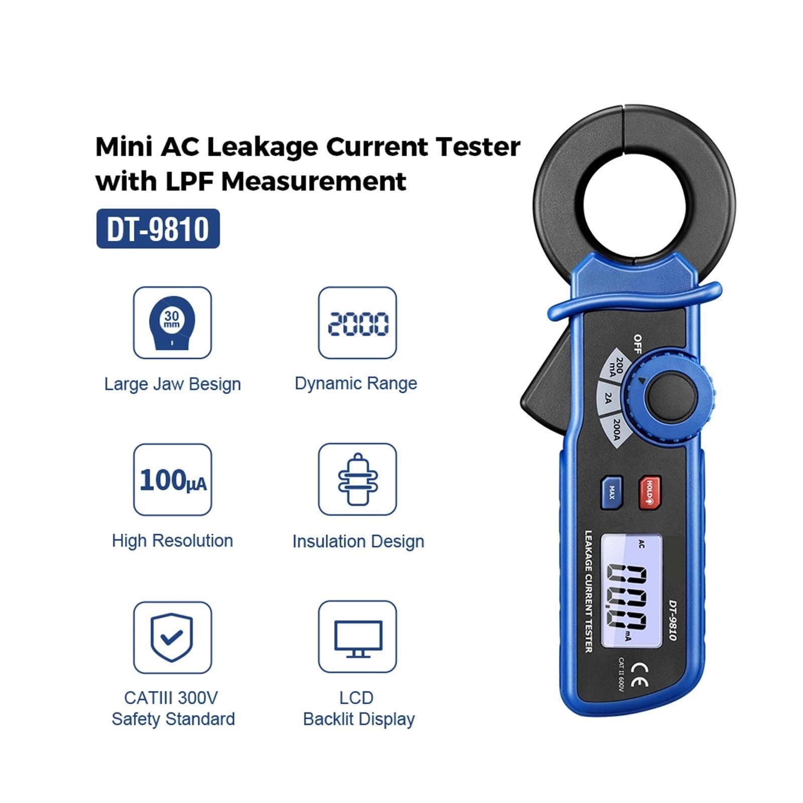 Pinza amperimétrica digital, Mini Medidor De Fugas Abrazadera Corriente CA, Prueba CEM9810