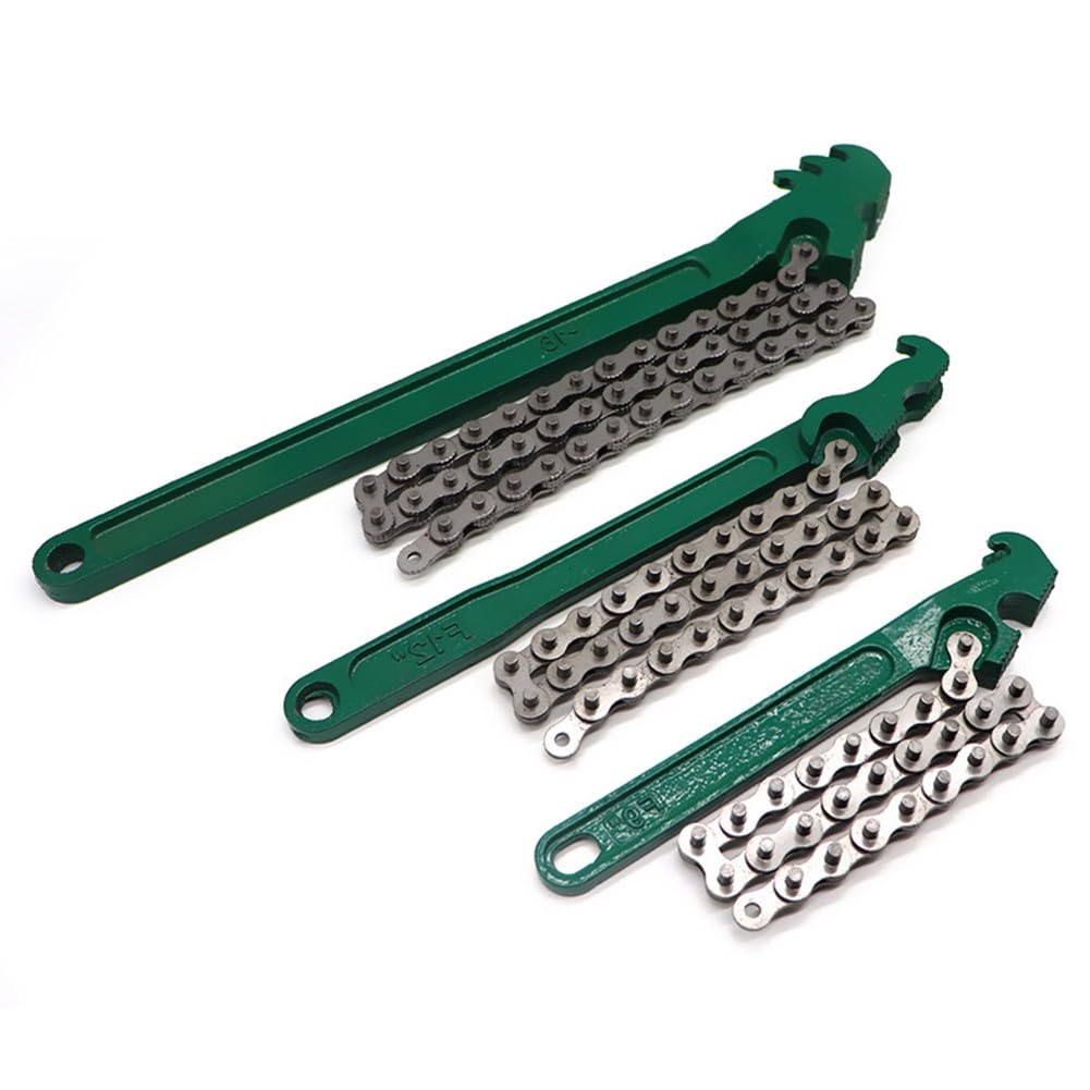 EasyByMall Juego de 3 llaves de cadena ajustables, llaves de tubo de acero al carbono de 9/12/16 pulgadas para tuberías de 1.5 a 8 pulgadas, filtro de aceite automotriz y herramientas de reparación de