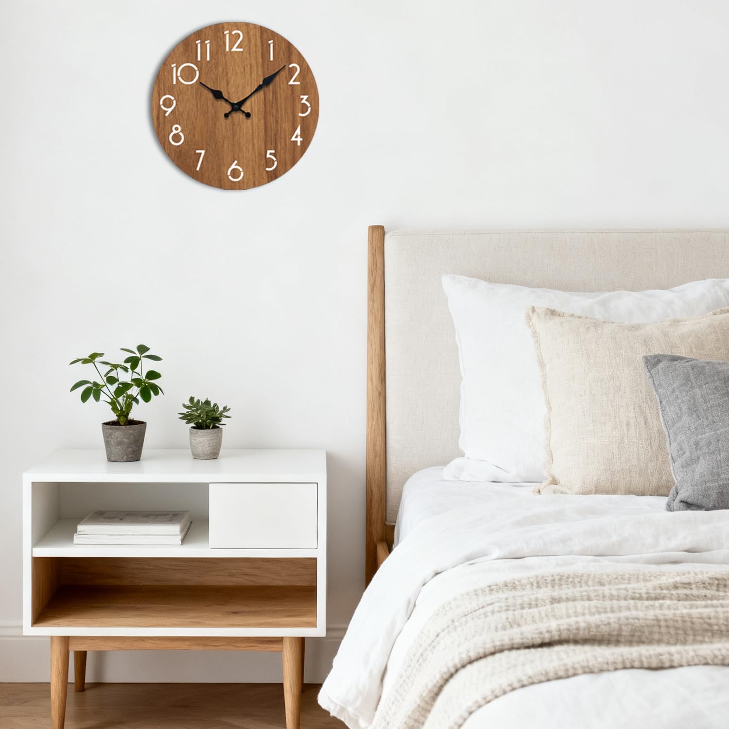 Reloj de pared, moderno, funciona con pilas, silencioso, sin tictac, decorativo para sala de estar, oficina, hogar, escuela, 12 pulgadas (marrón)