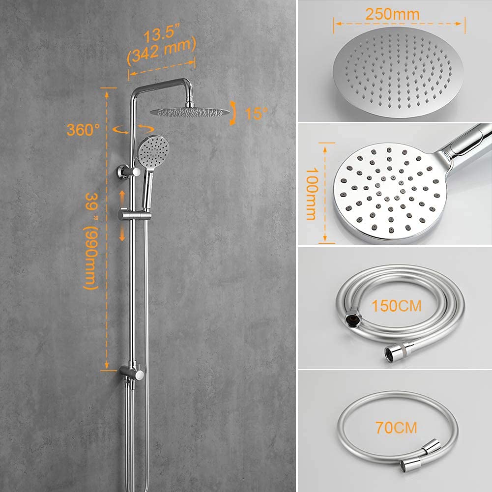 GRIFEMA G7005 Regendusche ohne Armatur, Duschsystem ohne Armatur, Duschgarnitur mit Regendusche, Eckige Kopfbrause 25x25cm