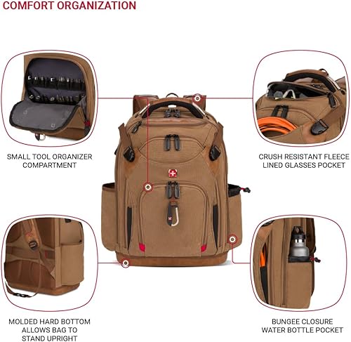 Miniatura 10 de SwissGear Mochila para herramientas, se adapta a portátiles de hasta 15 pulgadas, paquete de trabajo, lona negromarrón, Negromarrón lona, Paquete de