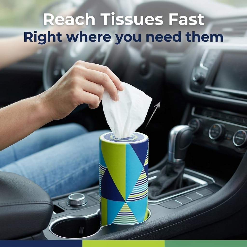 Reeflex Car Tissues 50 Sheets per Canister, Soft, Gentle, and Durable in a Stylish, Convenient Shape to Fit Any Car Cup Holder - 4 Canisters, 200 Sheets Total - Package Design May Vary