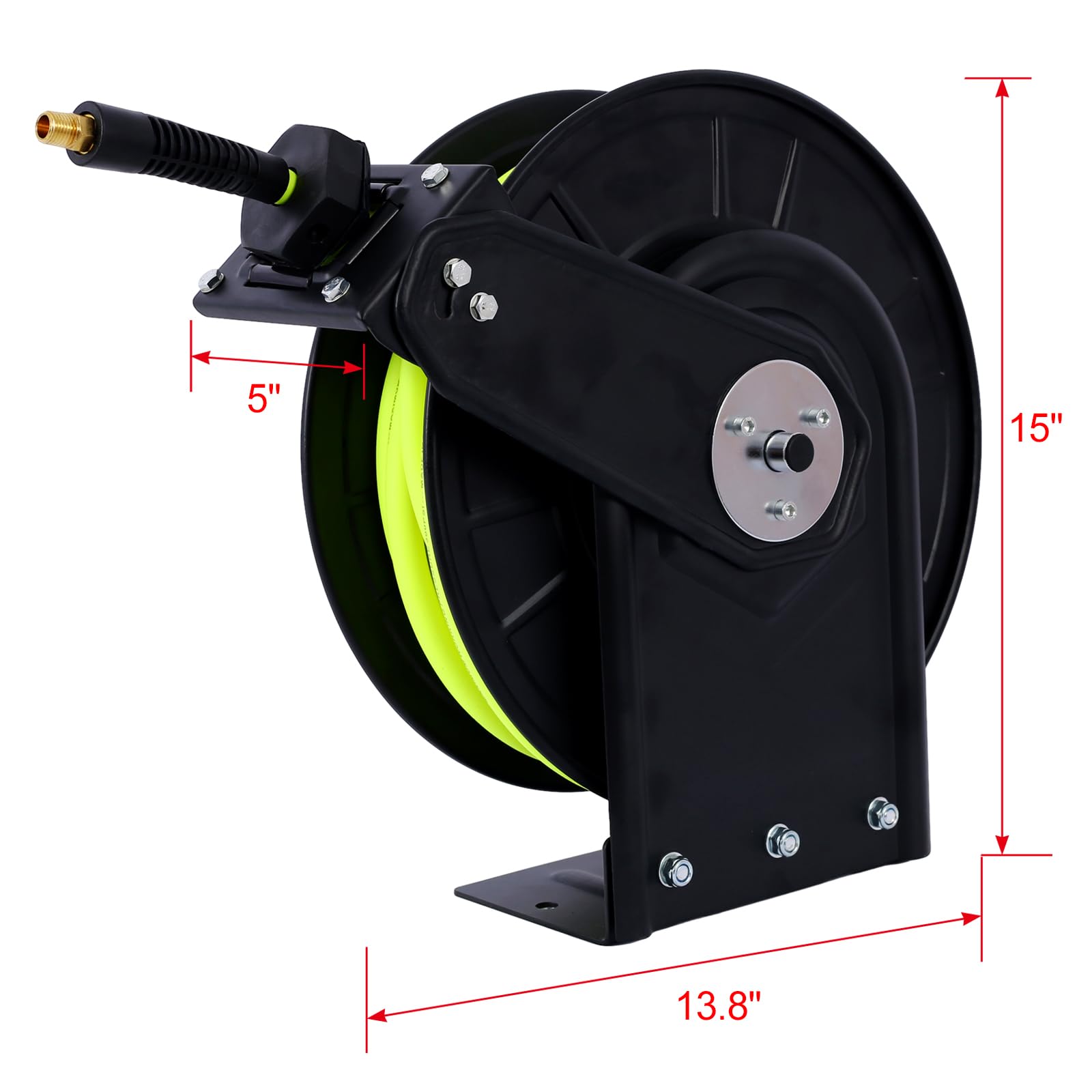 Wytrzymały stalowy zwijany bęben na wąż powietrzny – automatyczne przewijanie do tyłu gumowy wąż 3/20.3 cm x 127 cm, 300 PSI, trwała czarna konstrukcja do użytku przemysłowego