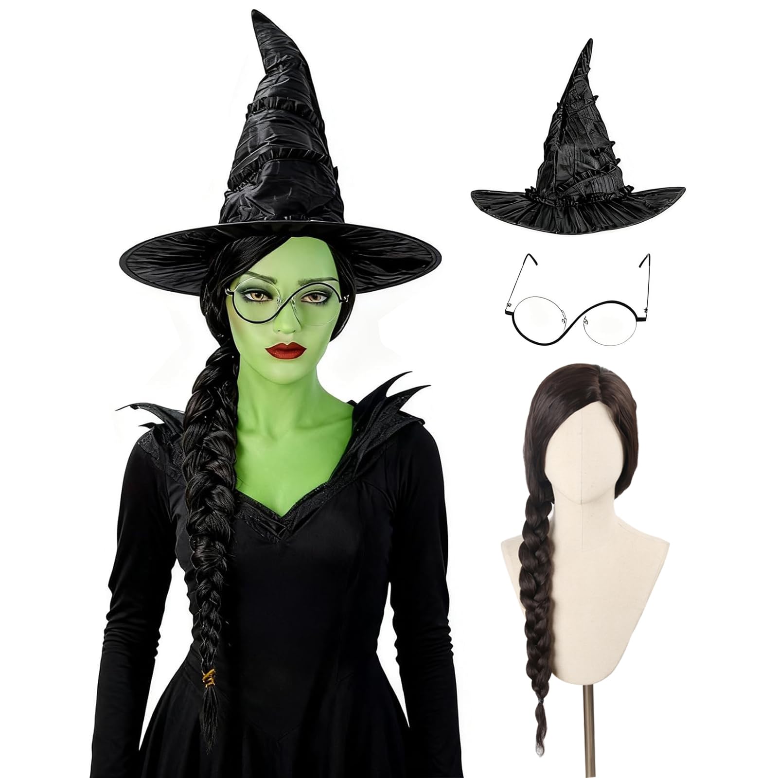 Amazon.com: FYXZHUO Long Black Braids Cosplay Wig With Witch Hat
