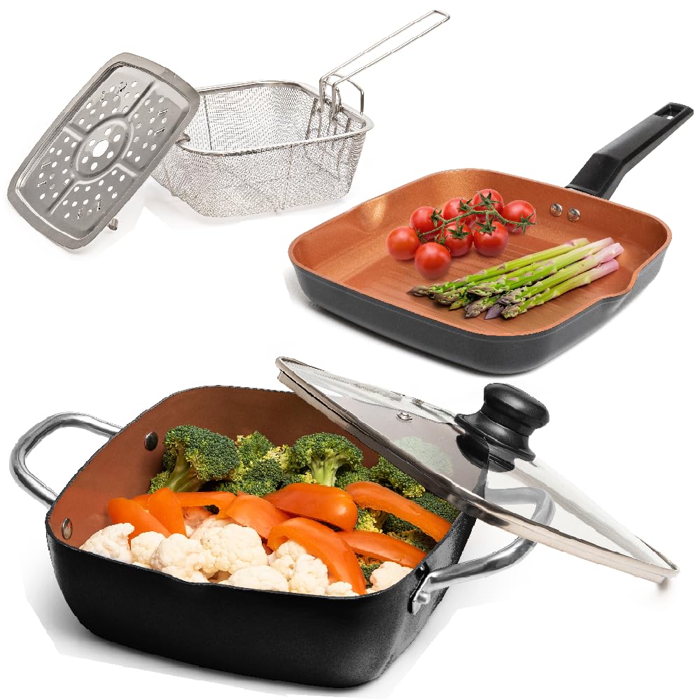 Amazon.com: Moss & Stone 5 Pcs Copper Chef Cookware Set, 9.5” Non