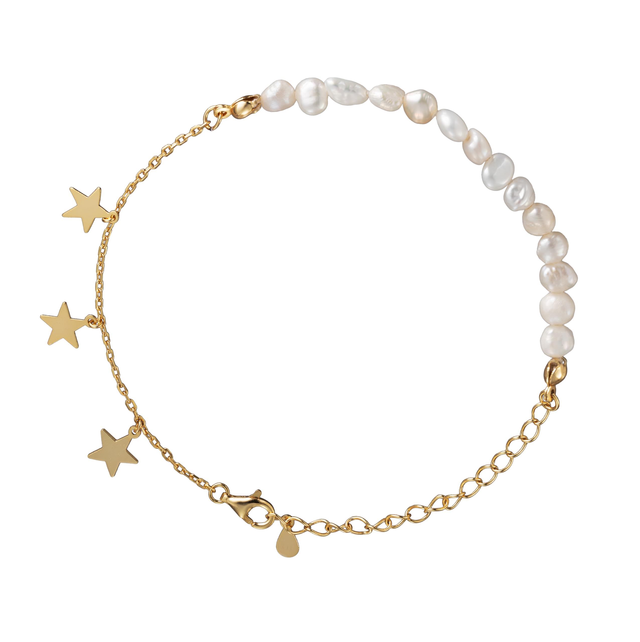 Pulsera o tobillo de plata de ley 925 chapada en oro de 18 quilates, con clip de papel delicado y perlas de agua dulce, cadena cubana o tobillo, 7 pulgadas + extensor de 1 pulgada, hipoalergénico, sin