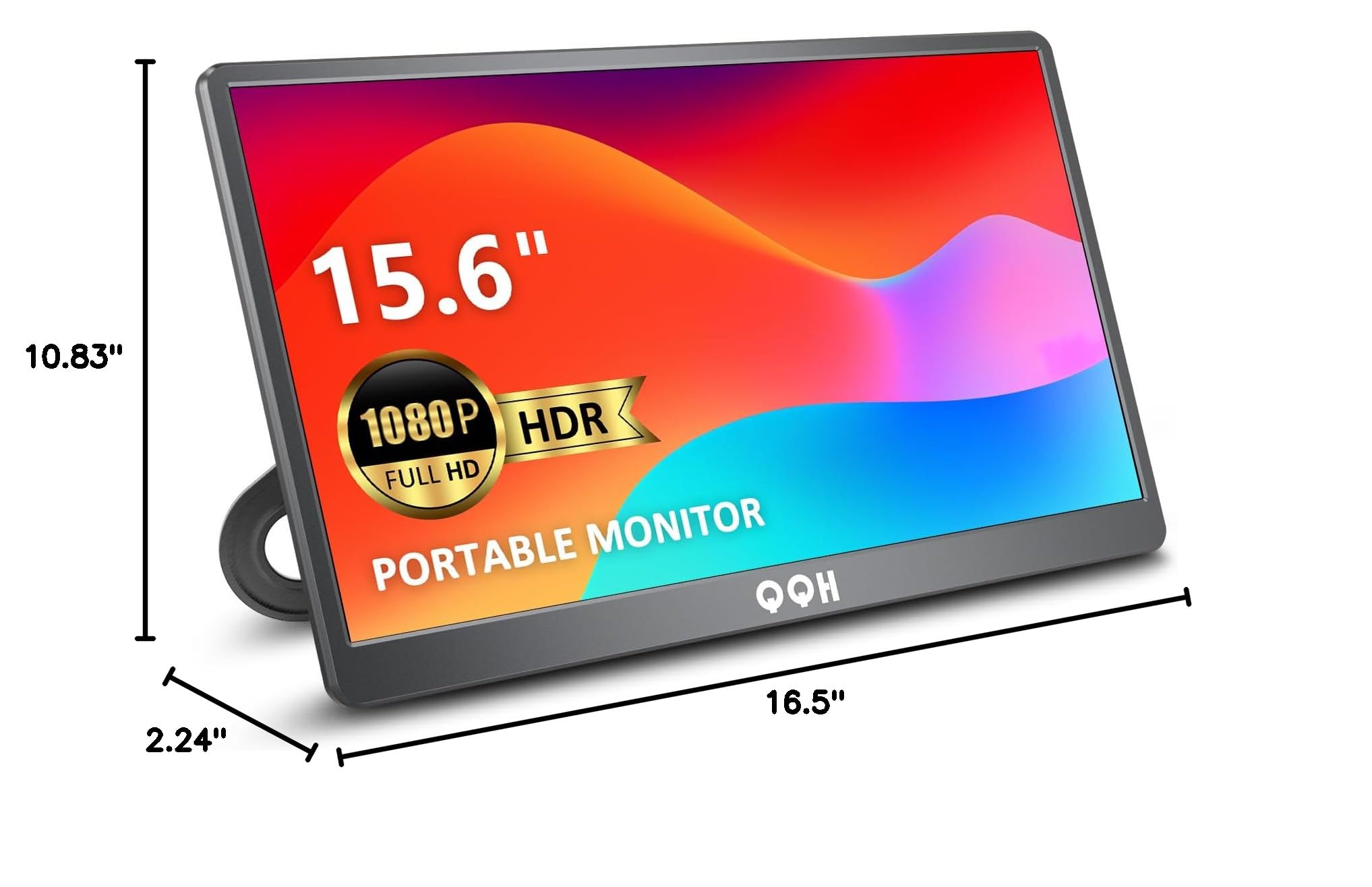 QQH Portable Monitor, 15.6" FHD 1080P IPS Travel Monitor Kickstand for Laptop with HDR, Ultra Slim, Eye Care, Plug&Play USB C HDMI External Second Screen for PC Phone MAC PS5 Xbox Switch