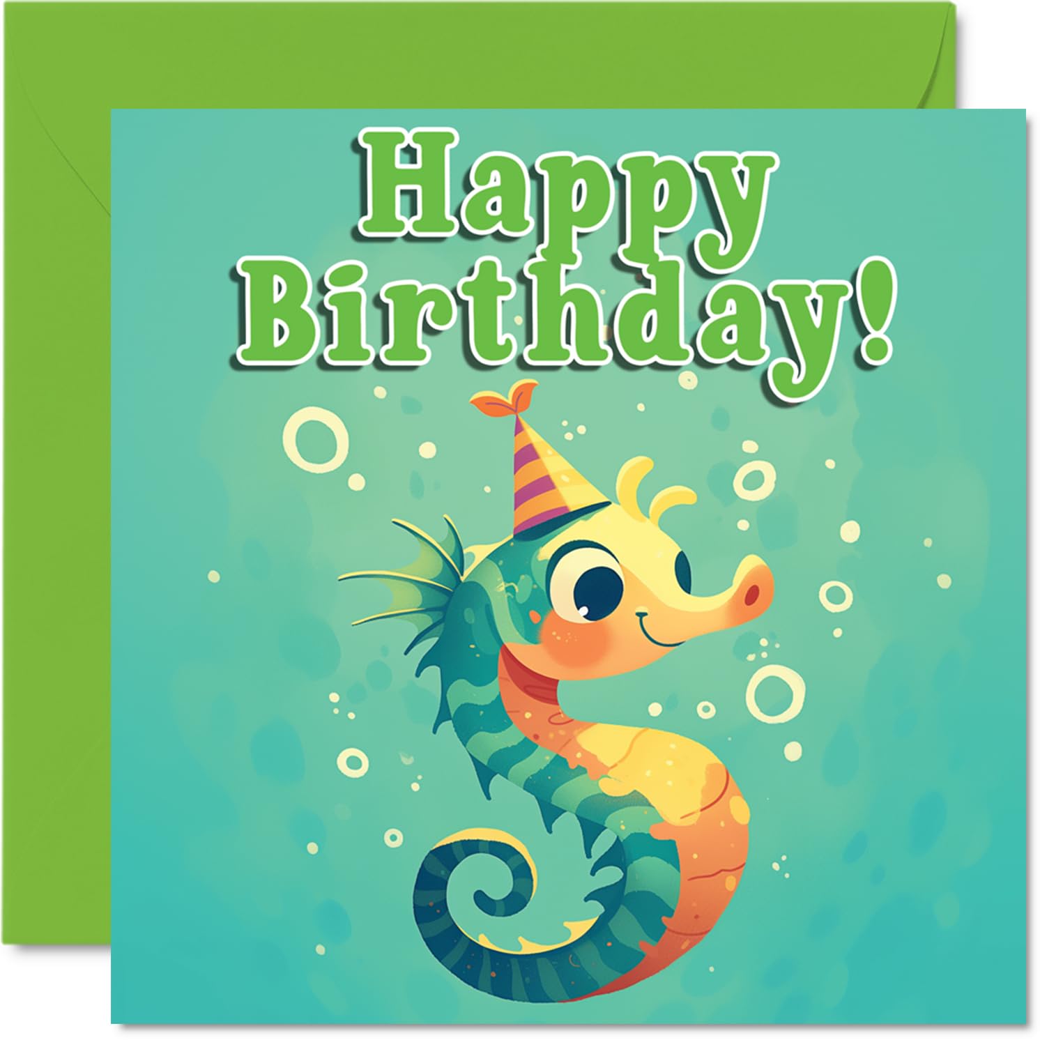 Seahorse Birthday Cards - Sealife Party - Happy Birthday Card for Son Daughter Brother Sister Grandson Granddaughter Niece Nephew Cousin, 145mm Bday Greeting Cards