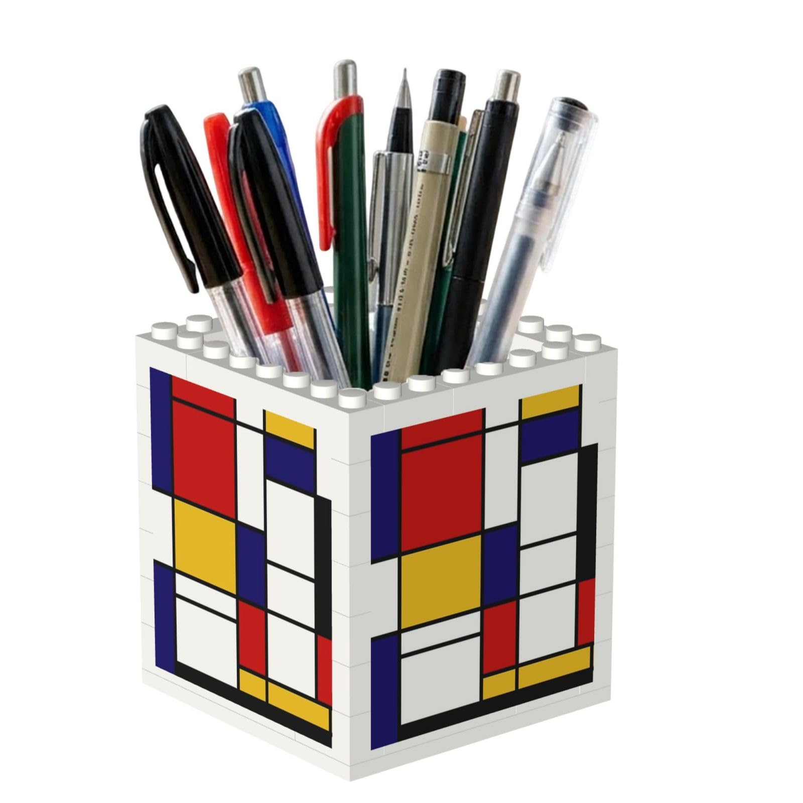 Poadnly Mondrian Style, Pen Pot Pencil Holder for Office Home School, Compact Desk Organiser for Office Stationery