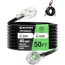 50ft 250V Welder Extension Cord, 8 Gauge Heavy Duty Outdoor Welding Cord with LED Indicator, NEMA 6-50P to 6-50R, 30 Amp 3 Prong Power Extension for Welding Machines, 8 AWG STW, ETL Listed