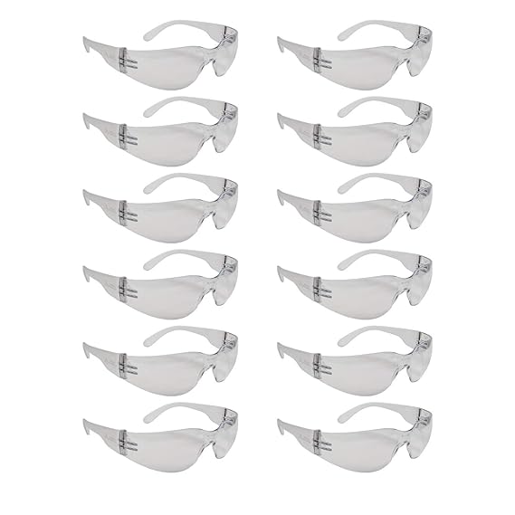 Malta Dynamics Clear Frame Safety Glasses, One Size, Anti-Scratch Construction Glasses with Impact Resistance, ANSI Compliant (12 Pack )