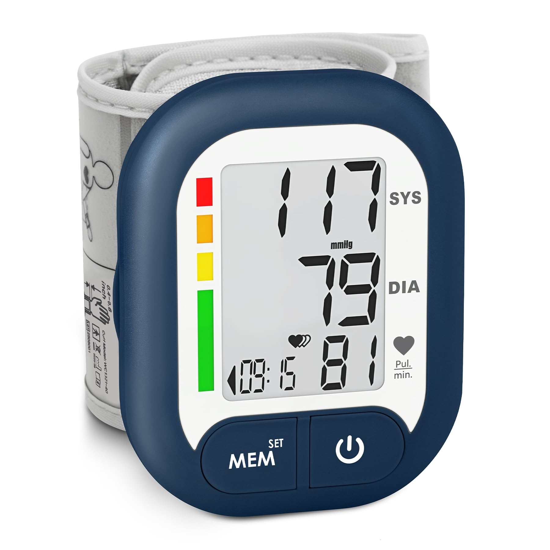 Blood Pressure Monitor FDA-Cleared Automatic BP Cuff for Home Use | Clinically Validated Wrist BP Machine, Large Backlit LCD Display, 199 Memory, Batteries Included with Carrying Case, Navy