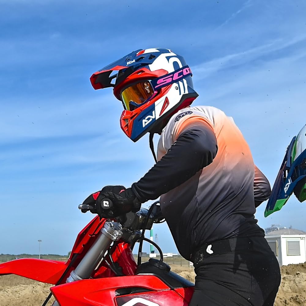 EOLE Casque Cross Advance Bleu et Rouge - Homologué ECE R 22.06 - L (59-60cm) - Coque ABS