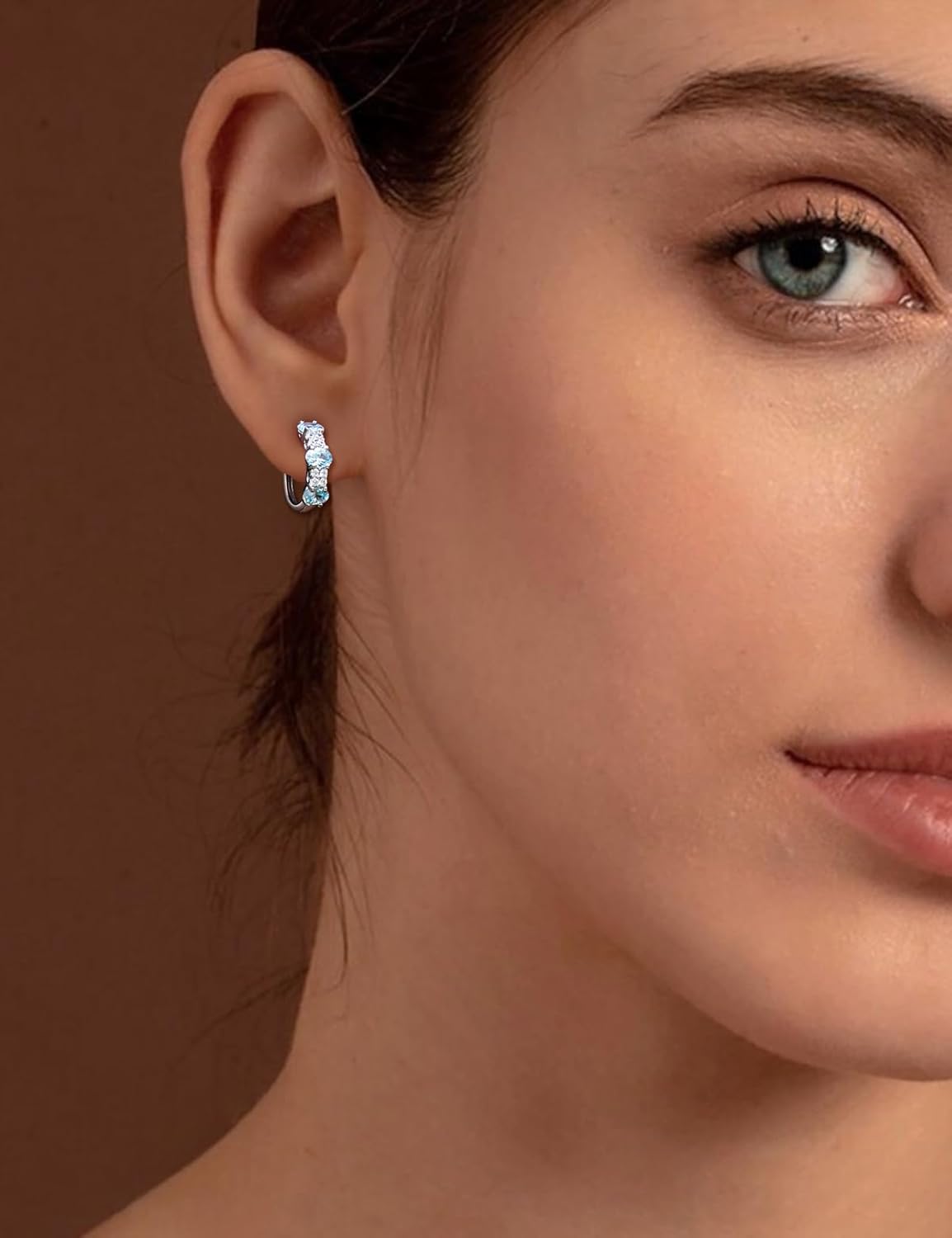 Small Hoop Earrings for Women Hypoallergenic 925 Sterling Silver 13.5mm Thick Huggie Earrings Hoops Created Gemstone Diamond Birthstone Wedding Earrings - Image 2