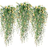 Artificial Hanging Flowers, 3 Pcs Fake Hanging Plants Decor, Artificial Vines for Outdoors, UV Resistant No Fade Artificial Plants Suitable for Indoor Decoration Outdoor Porch Courtyard (Yellow)