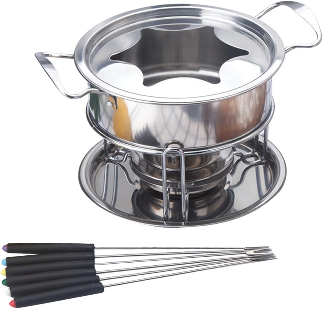 Unomor Melting Furnace for Chocolate Fondue 10-piece Fondue Set Stainless Steel Pot Easy to Use for Novices